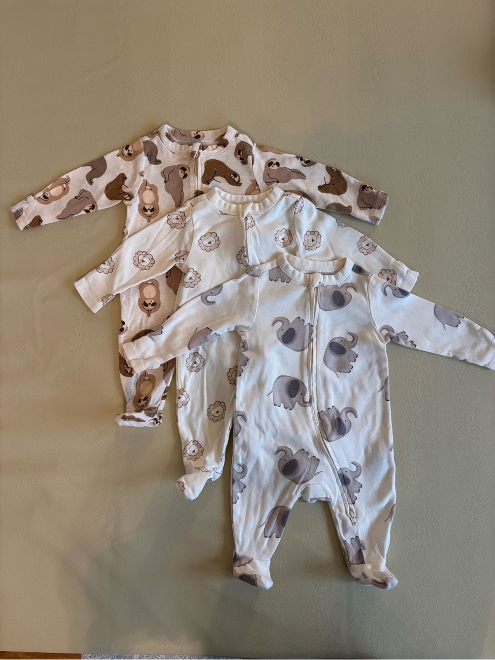 Old Navy Neutral Animal Print Baby One-Piece Sleepers - Set of 3